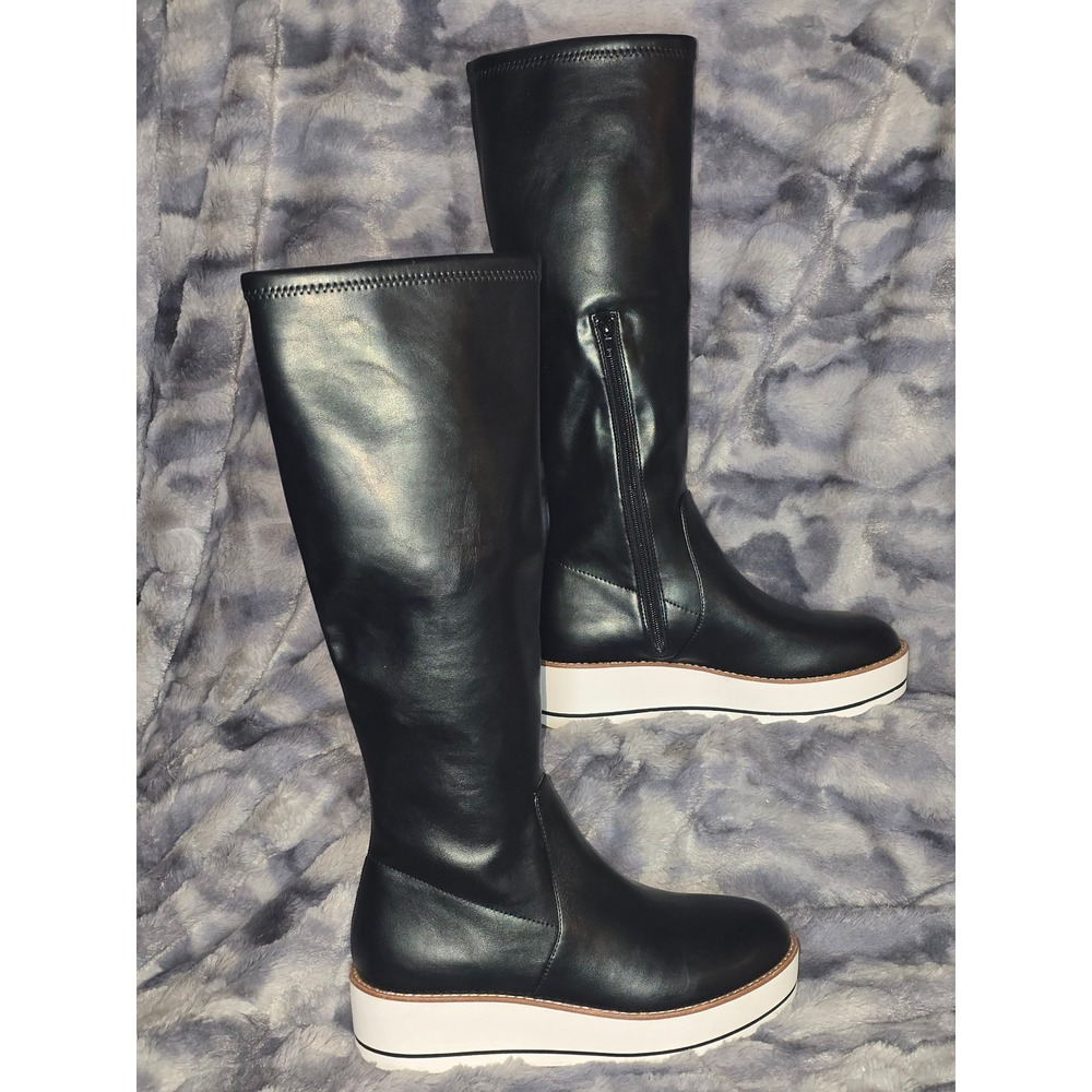 NWB‎ Silent D Nadia Black Stretch Knee High Platform Boots EU39 size 8/8.5